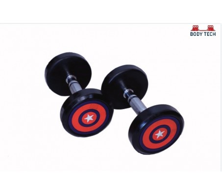 Body Tech 12.5kg Pair Of Pu Coated Captain America Dumbbells